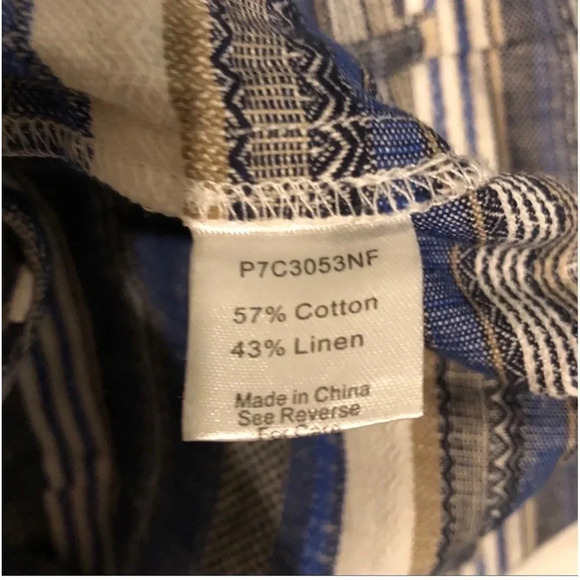 Parker Iman Short Blue Striped pattern Embroidered linen blend pockets shorts - Picture 7 of 8